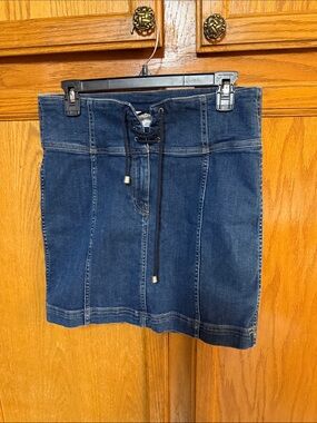 Free People Navy Lace-Up Denim Mini Skirt